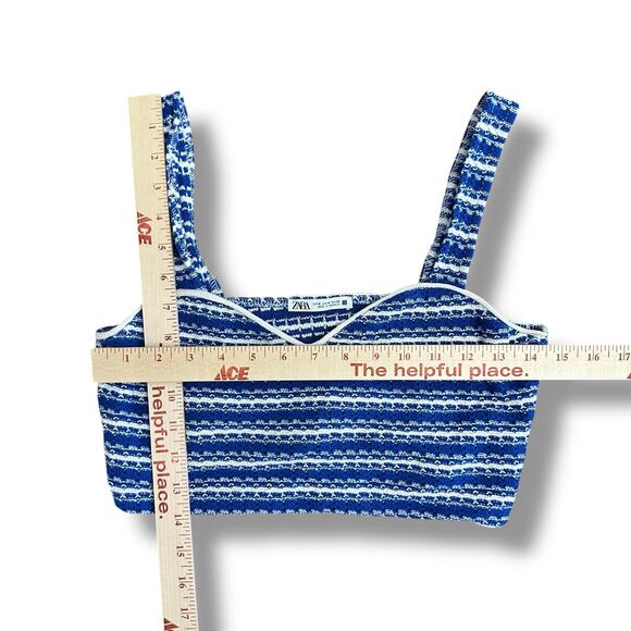 ZARA Knit Crop Top Medium Blue White Striped Sleeveless Tank Cami Festival Retro - Picture 3 of 11